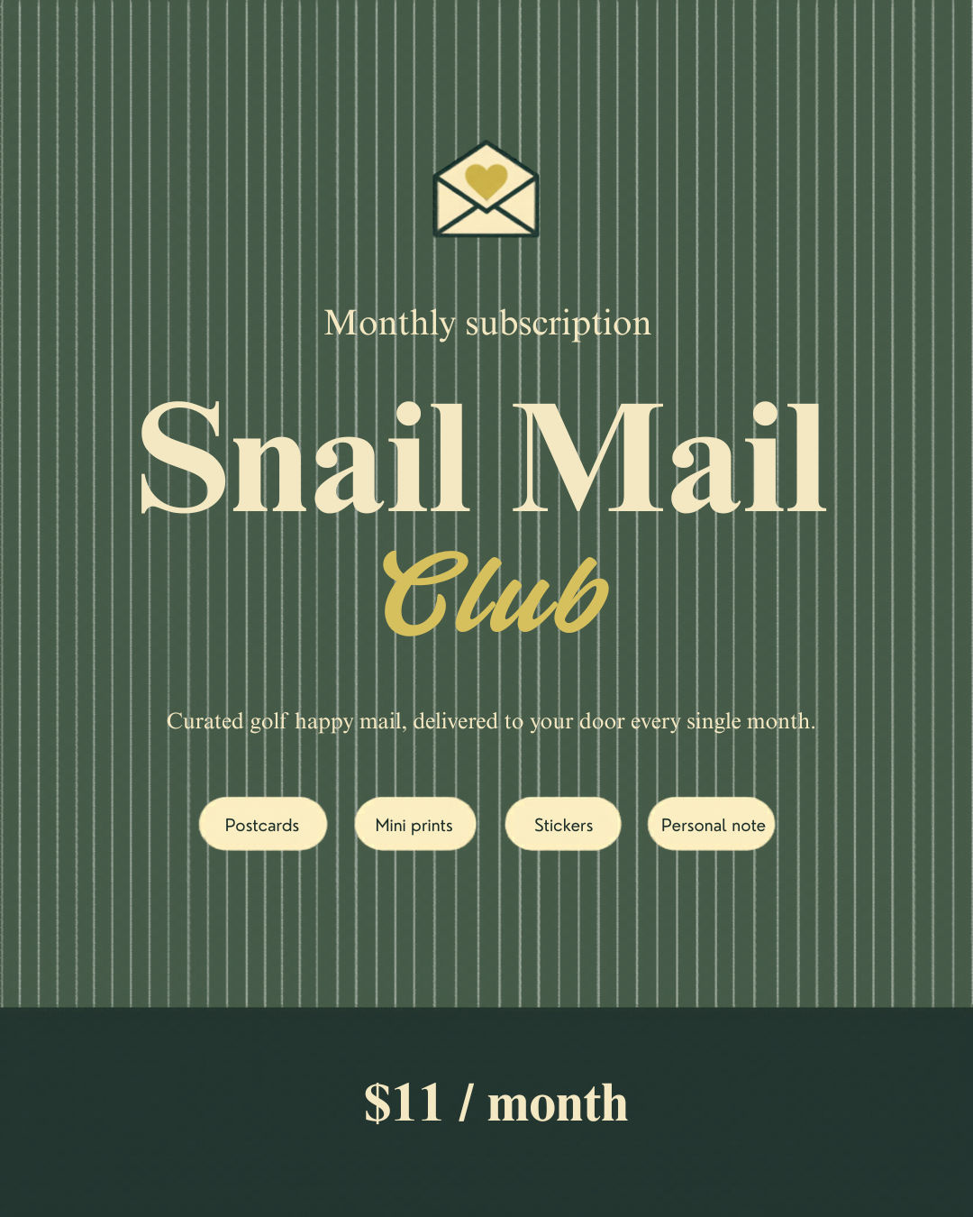 TeeHee Snail Mail Club monthly subscription graphic