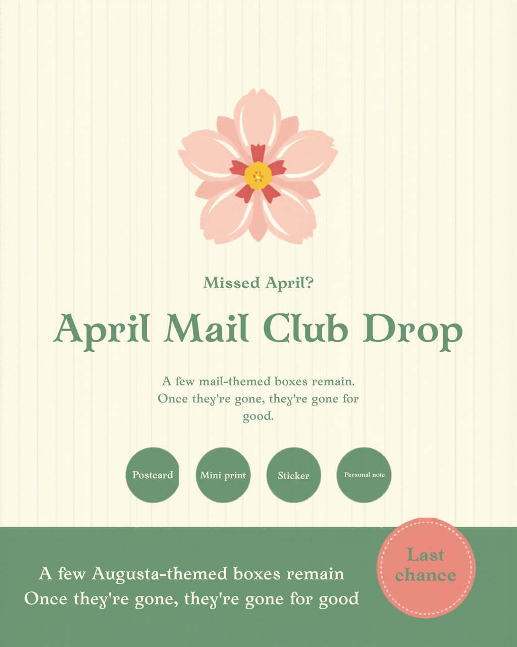 April 2026 Last Chance Mail Club box graphic